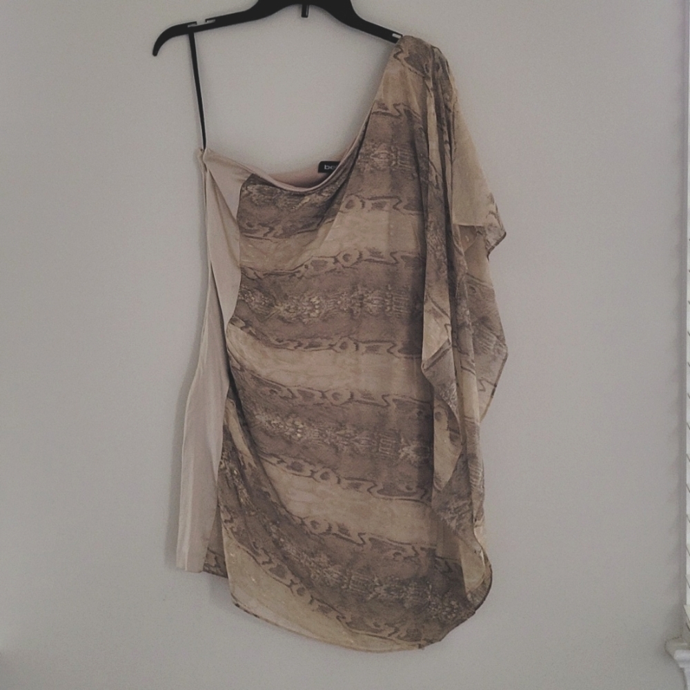 BEBE Gold Snake Print One Shoulder Ruffled Mini Dress Size S